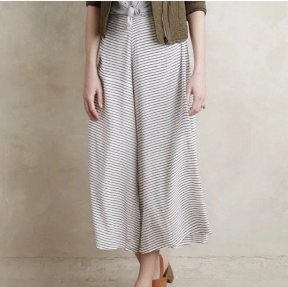Faithfull The Brand L Black White Beige Striped Wide Leg Cropped Side Slit Pants